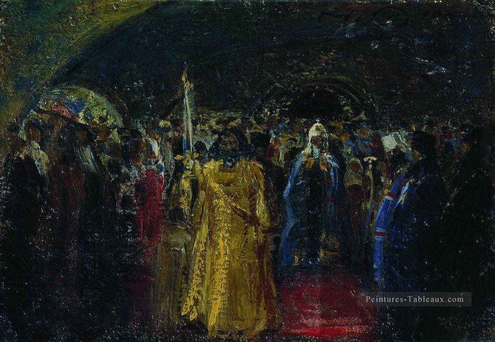 sortie du patriarche hermogène 1881 Ilya Repin Peintures à l'huile